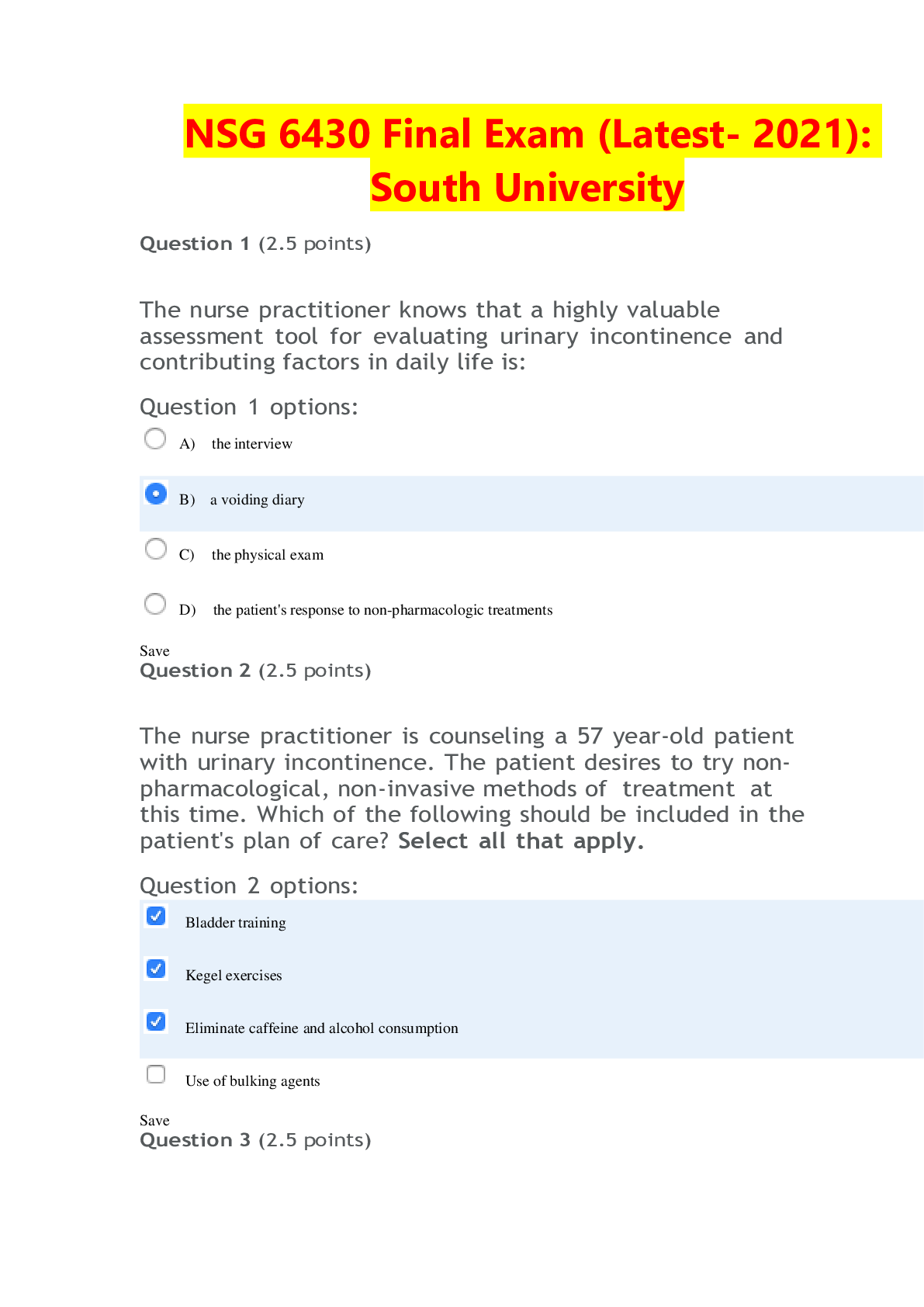 Preview image for NSG6430 Final Exam (2 Versions, 200 Q/A) / NSG 6430 Final Exam (Latest- 2021): South University